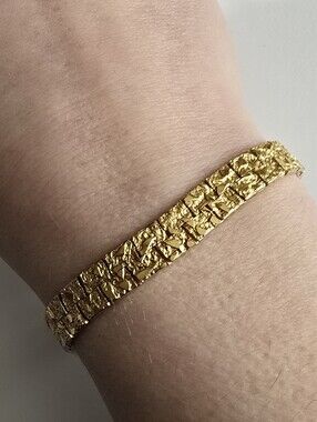 Vintage bracelet classic gold tone chain flat nugget style wide